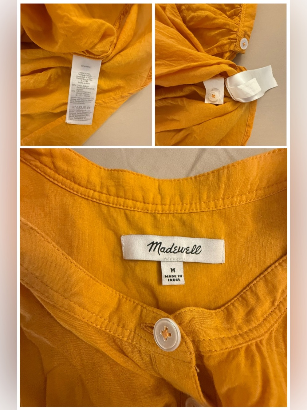 Madewell Pollen Yellow Balloon Puff Sleeve Voile Peasant Top Medium - Picture 16 of 17